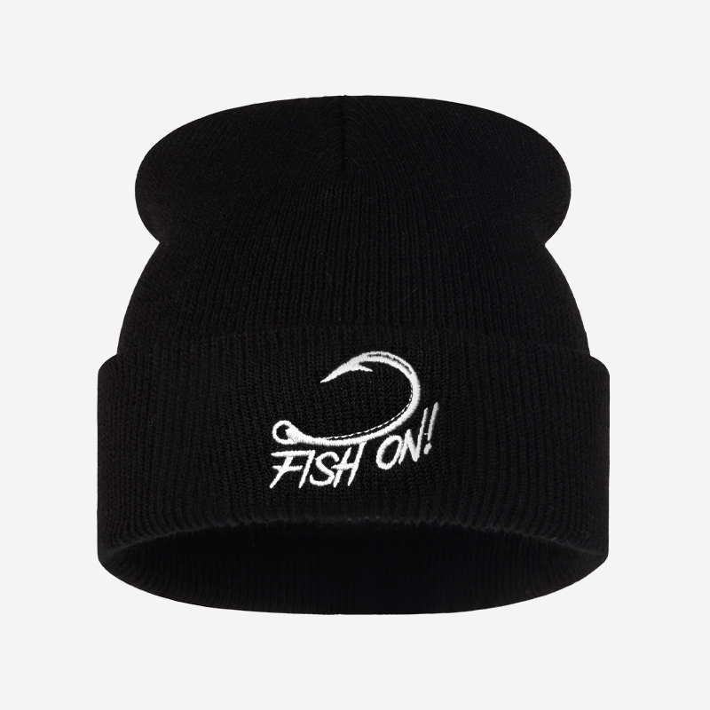 Beanie Cuffed Knit - Czapka z haftowanym motywem wędkarza i